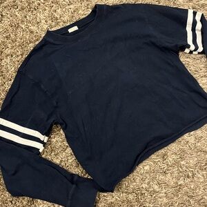 Brandy Melville Navy Blue Long Sleeve Shirt with White Stripes